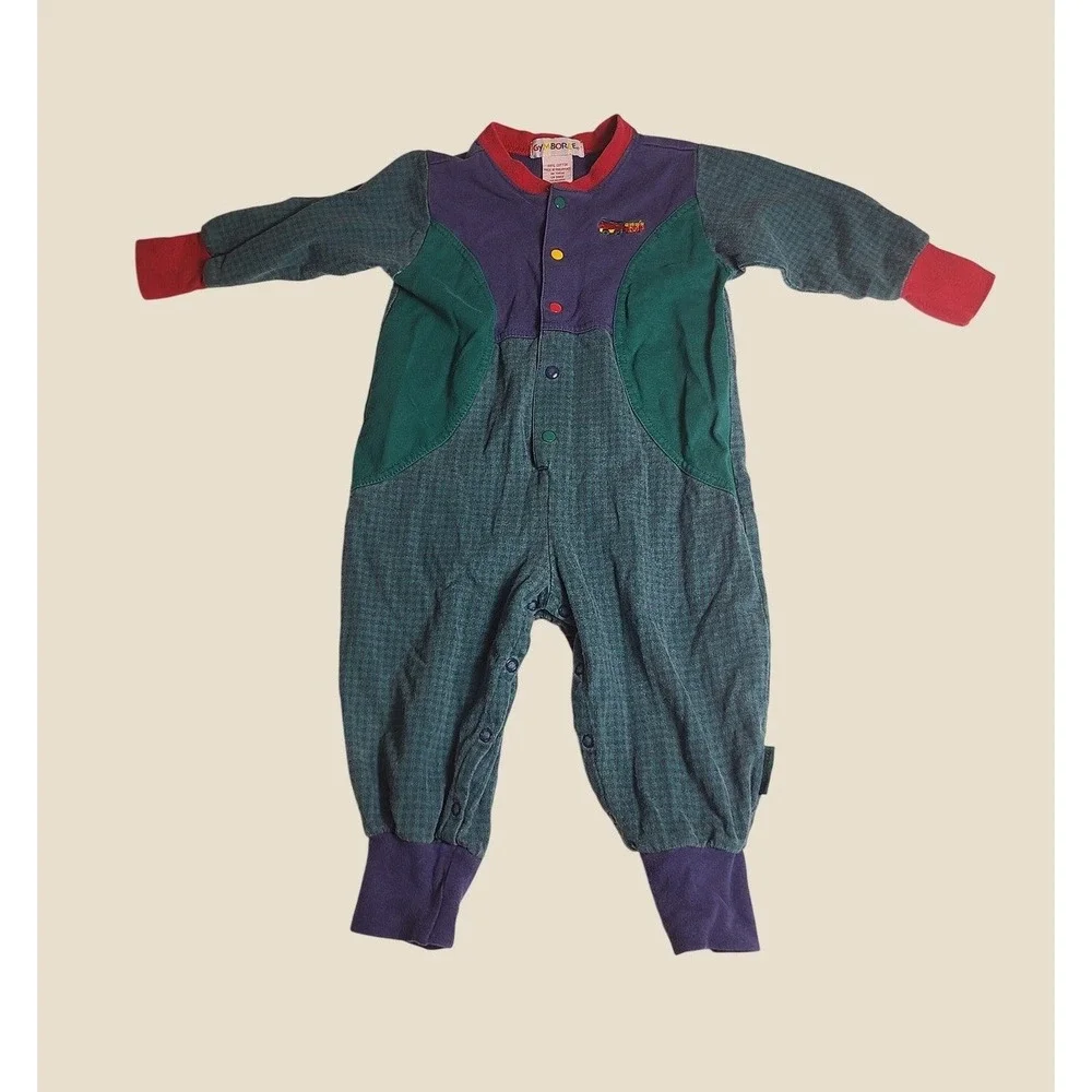 VTG Gymboree Colorblock Kids XS/ 9-12M Multicolor Train Snap Up Cotton Bodysuit